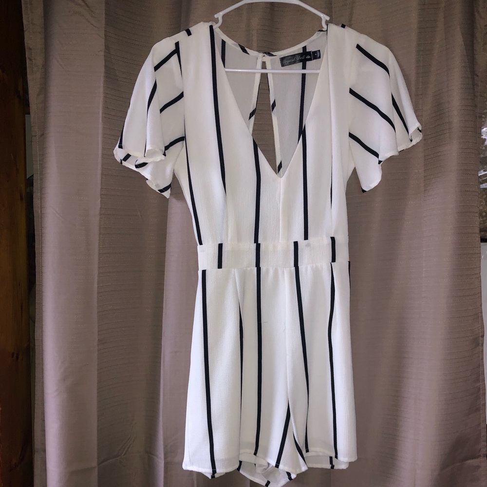 Black and white striped romper